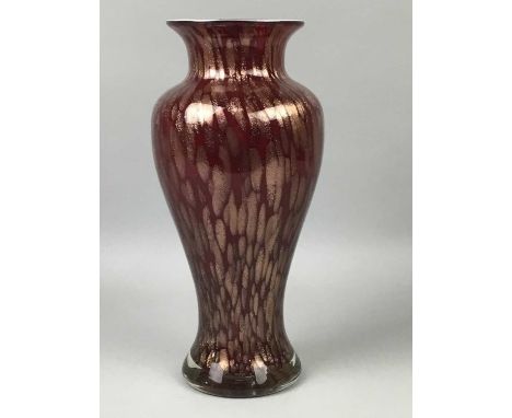 COALPORT FIGURE OF 'ALEXIS',along with a Coalport figure of 'Lady Frances', a ruby and gold aventurine glass vase, 29cm high,