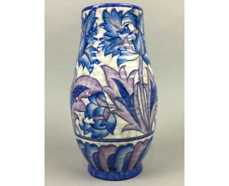 CHARLOTTE RHEAD FOR CROWN DUCAL,a pair of floral tubeline decorated vases, signed and with printed marks to bases, 27cm high,