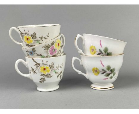 ROYAL VALE PART TEA SERVICE,with floral and gilt decoration, comprising two cups, six saucers, six plates, sugar, cream and b