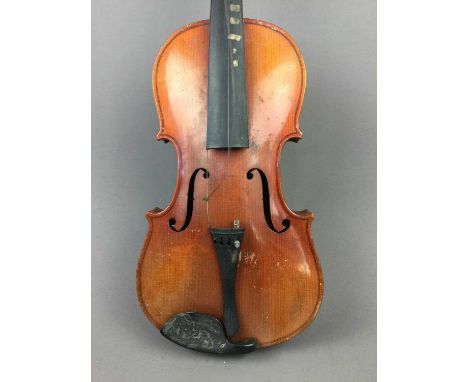 STRADIVARIUS COPY VIOLIN,paper label to interior, 36cm two piece back, with bow