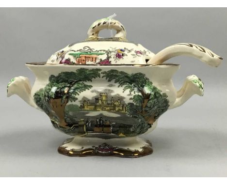 MASON'S TUREEN WITH COVER AND LADLE,21cm wide, along with a matching sauce boat, a stoneware gurgle jug, a Seth Thomas carria