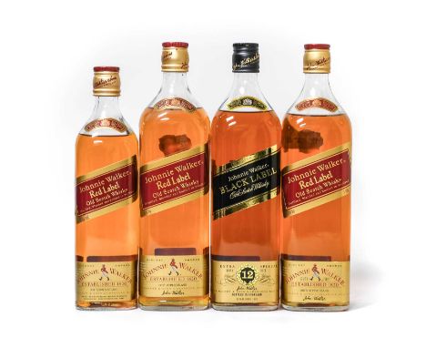 Johnnie Walker Black Label Old Scotch Whisky, 1 litre 43% vol (one bottle), Johnnie Walker Red Label Old Scotch Whisky, 43% v