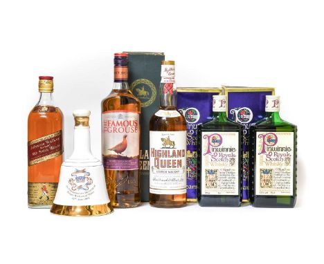 Johnnie Walker Red Label Old Scotch Whisky, 1970s bottling, 70 proof, 26 2/3 fl. ozs. (one bottle), Highland Queen Scotch Whi