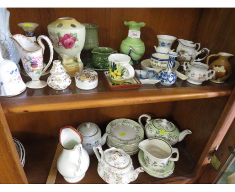 AYNSLEY PART TEA WARE, HAMMERSLEY BONE CHINA BELL AND OTHER DECORATIVE CHINA . (TWO SHELVES)