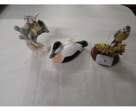 GOEBEL PORCELAIN FIGURINE OF A BLUE TIT BORDER FINE ARTS FIGURE OF A BLUE TIT AND A JOHN BESWICK FIGURE OF AN EIDER DUCK.