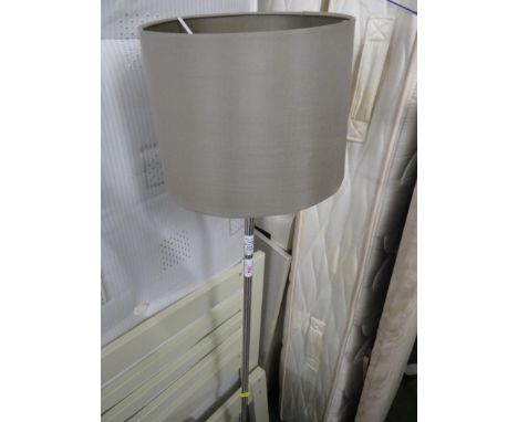 STAINLESS FLOOR STANDING LAMP WITH SHADE.