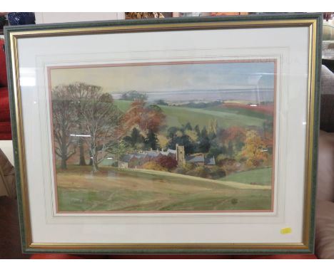 BARRY WATKIN - 'NETTLECOME MANOR LOOKING TOWARDS THE BRISTOL CHANNEL', PASTEL, SIGNED WATKIN IN PENCIL LOWER LEFT, 35.5CM X 5