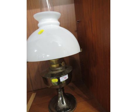 ALADDIN NUMBER 23 PARAFFIN LAMP WITH GLASS SHADE AND CHIMNEY.