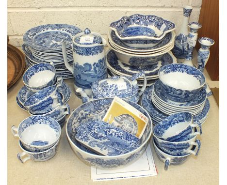 Forty pieces of Spode 'Italian' blue and white teaware, (blue factory mark), nine similar pieces, (black factory mark) and ot