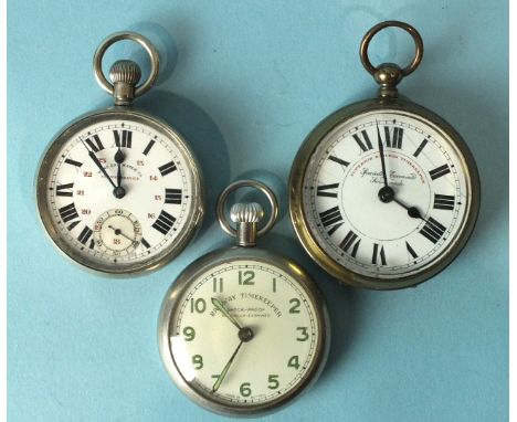 A West End Watch Company 'Railway Service' open-face keyless pocket watch, the white enamel dial with Roman 1-12 and Arabic 1