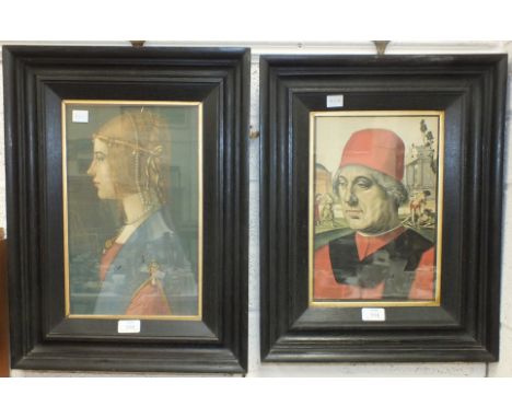 After Luca Signorelli, 'Portrait of a man wearing a red hat', print by Albert Krüger, 31.5 x 21cm and another, 'Portrait of a