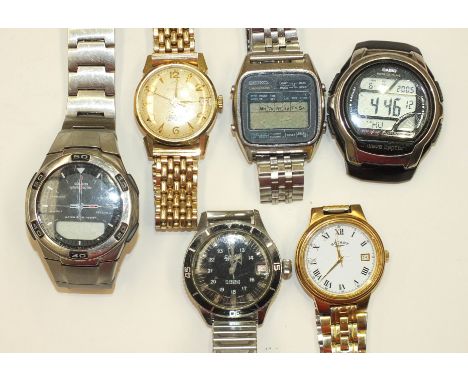 A gent's automatic gold-plated wrist watch, the dial with Arabic and dart numerals, sweep seconds, date aperture and marked 2
