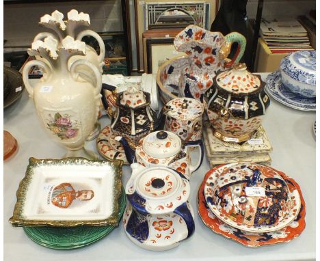 Five floral-decorated ceramic tiles, two ceramic rectangular wall plaques 'Lord Kitchener' and 'Lord Roberts', 21 x 18.5cm, a