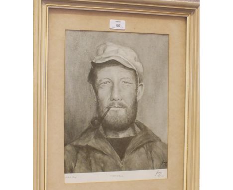 After William Davies (Jad), 'Portrait of a bearded gentleman smoking a pipe', titled 'Marcel', artist's proof print, titled, 