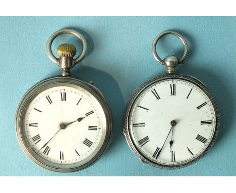 A lady's Continental silver-cased open-face pocket watch, with white enamel dial and scroll-engraved case, 40mm diameter and 