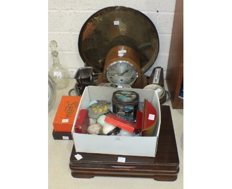 An oak-cased chiming mantel clock, a part-canteen of cutlery, a Craven 'A' cigarette box in the form of a blotter, other meta