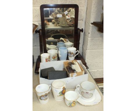 Two pairs of young child's leather shoes, a small collection of plated cutlery, various ceramic commemorative ware and a waln