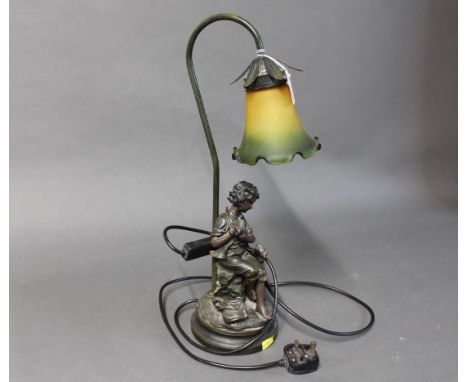 Figural lamp of boy and dog