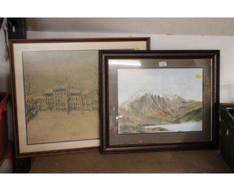 Lake District watercolour "Early Snow Over Gable" and street scene print