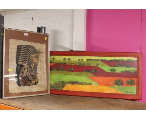 Egyptian silk screen print and Jamaican style field scene 