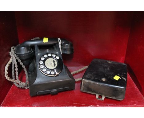 GPO Bakelite telephone with wall mounted bell set 