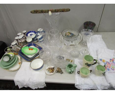 Ceramics and glassware to include a Royal Worcester teaset, Carltonware, cut glass, Monart tumbler vase, other vase, wine gla