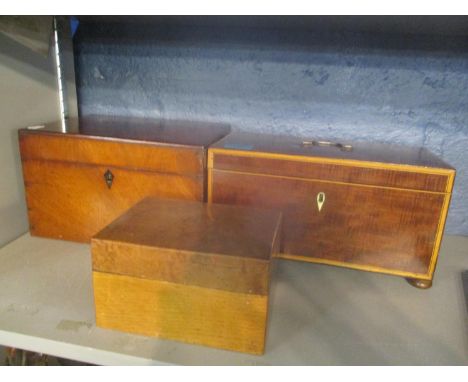 Three mixed boxes to include an early 19th century mahogany and box wood inlaid tea caddy 
