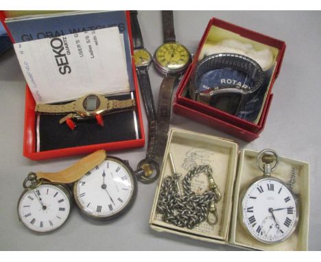 Mixed watches to include an early 20th century pocket watch, the dial marked Rowe, Marlow, Rotary Quartz Worldtimer and other
