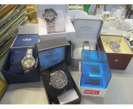 Seven boxed wristwatches to include an Accurist, Diesel, Rotary, Ingersol and others 