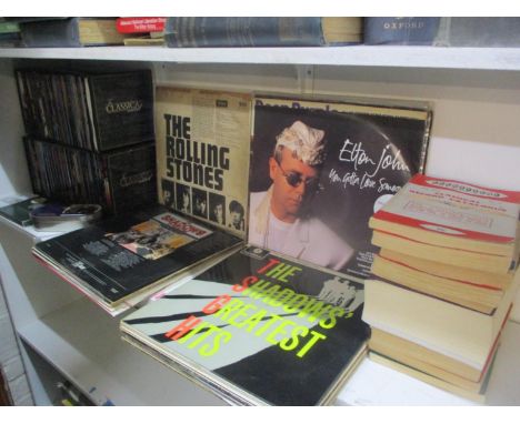 Records to include Beatles, Bob Marley, Rolling Stones, Elvis, Elton John, Billy Idol and others, together with CDs, books, a