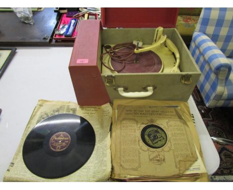 Circa 1950, a record player with Collaro 4-speed turntable RC456, and a selection of 78rpm records 