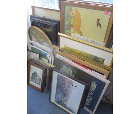 Mixed pictures, mainly prints, to include JLSE Breit print, a Van Gogh print, mirrors, tapestry and others 