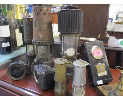 Vintage lamps to include bicycle, Fire Brigade and Miners lamps such as a Patterson Lamp Ltd Gateshead 1965 Felling Miners La