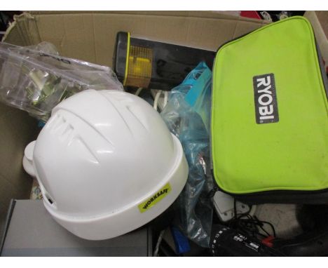 DIY related items to include a Yale maximum security door lock, a Ryobi sander, tools, safety caps, screws, bolts and accesso