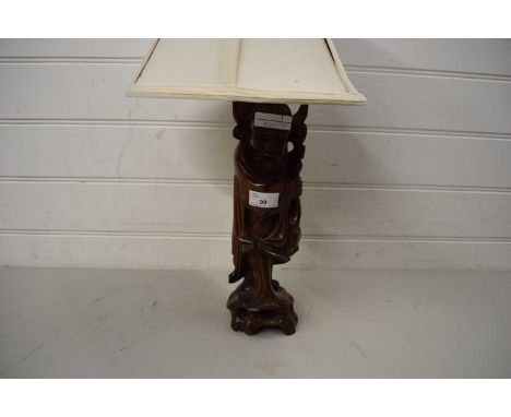 CHINESE HARDWOOD FIGURE ADAPTED TO FORM A TABLE LAMP BASE