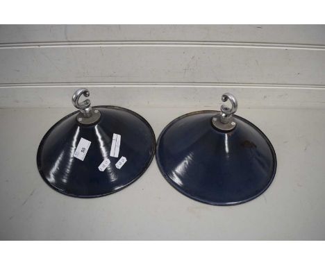 PAIR OF ENAMEL METAL HANGING CEILING LIGHT FITTINGS