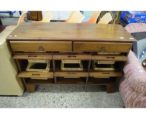 MODERN LIGHT WOOD SIDE CABINET WITH PULL OUT WICKERWORK DRAWERS, 125CM WIDE