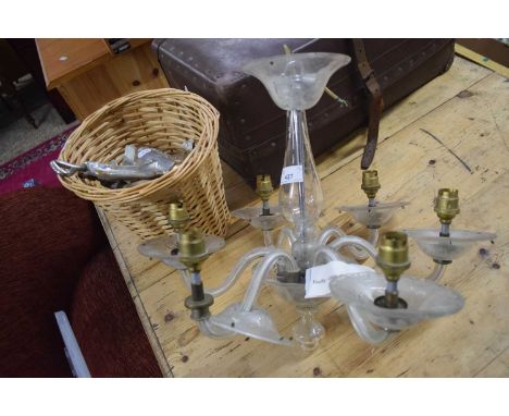 SIX BRANCH CEILING LIGHT FITTING TOGETHER WITH A BASKET OF VARIOUS VINTAGE MINCER ETC