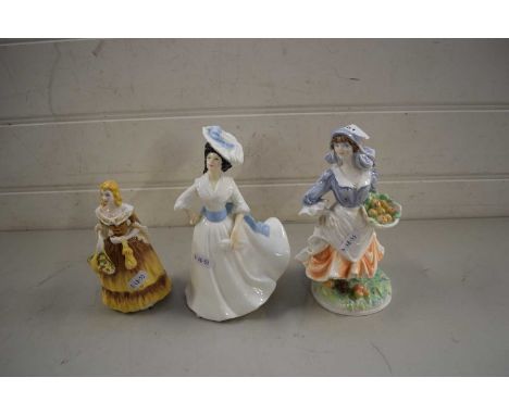 ROYAL DOULTON FIGURINE 'MARGARET', ROYAL WORCESTER FIGURINE 'ROSIE PICKING APPLES' AND A FURTHER COALPORT FIGURINE (3)