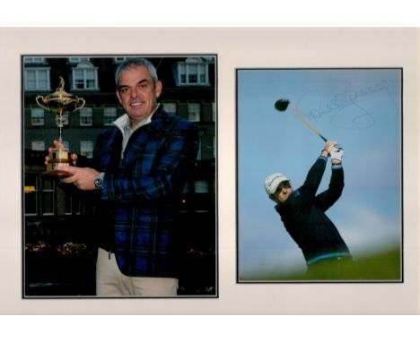 Golf Paul McGinley 19x13 overall mounted signature piece includes a signed colour photo and another unsigned holding the Ryde