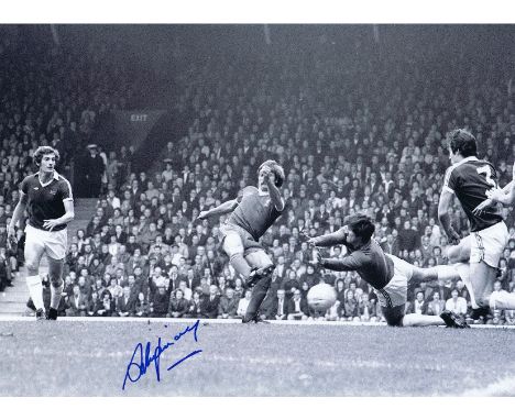 Autographed Steve Heighway 16 X 12 Photo - B/W, Depicting The Liverpool Winger Scoring Past Everton Goalkeeper Dai Davies Dur