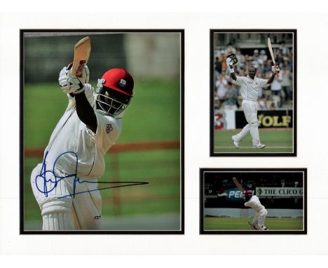 Cricket Brian Lara 16x12 overall mounted signature piece includes a superb, signed colour photo and two unsigned. Brian Charl