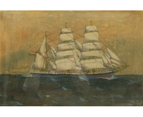 R Takes (19th/20th century): 'Willem Eggers' - Sailing Ship's Portrait, pen and watercolour signed 34cm x 50cmClick here to v