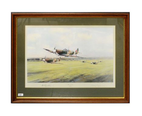 Robert Taylor – ‘Dawn Scramble’, signed in pencil, colour print, limited edition 418/850, further signed by aircrew Bob Stanf