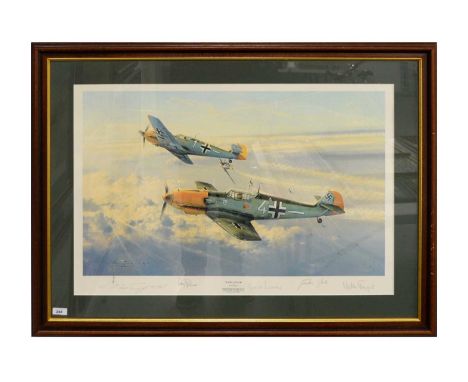 Robert Taylor – ‘Eagle Attack’, signed in pencil, colour print, limited edition 826/1250, further signed by aircrew Adolf Gal
