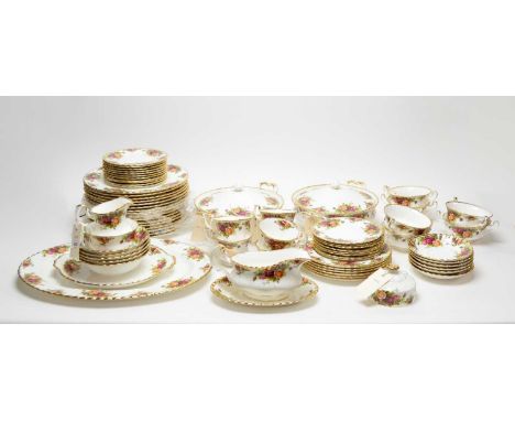 A Royal Albert ‘Old Country Roses’ pattern part tea and dinner service, including: sixteen dinner plates, six fish plates, si