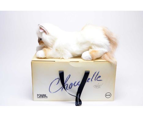 A Steiff limited edition Karl Lagerfeld ‘Choupette’ stuffed cat teddy, modelled as the late Chanel fashion designers cat, wit