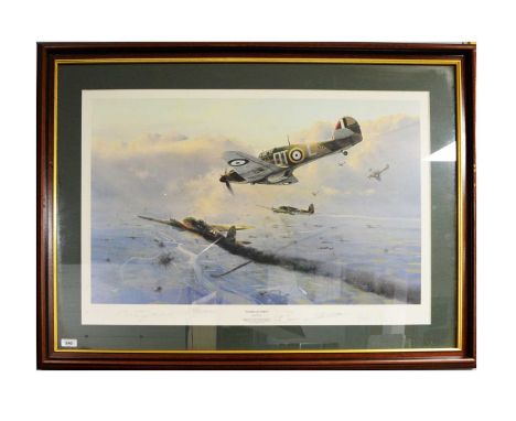 Robert Taylor – ‘Hurricane Force’, signed in pencil, colour print, limited edition 826/1250, further signed by aircrew Peter 