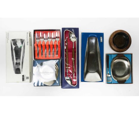 A selection of retro vintage stainless steel cutlery and tableware, by makers including Viners and Valiant, also Scandinavian
