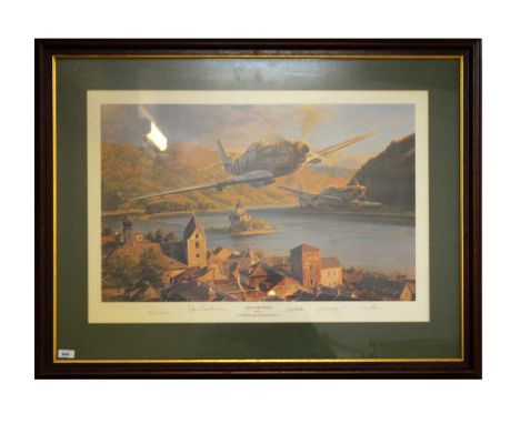 Robert Taylor – ‘Eagles Over the Rhine’, signed in pencil, colour print, limited edition 748/1250, further signed by aircrew 